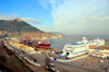 Oran, Algeria / Algrie: harbor - Bassin d'Arzew - Alicante ferry El Djazair II and Harbour Station - Djebel Murdjadjo mountain in the background - photo by M.Torres | le port - Bassin d'Arzew - ferry pour Alicante, l'El Djazair II et le Arctic Stream - Gare Maritime - montagne Djebel Murdjadjo