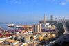 Oran, Algeria / Algrie: looking East, along the harbor and Mimouch Lahcen road - shipping containers, fuel tanks and grain elevators - photo by M.Torres | le port et la Route Mimouch Lahcen - Rservoirs de carburant, conteneurs et silos  crales