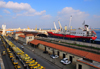 Algiers / Alger - Algeria: Rampe Magenta, Frres Kara st., train station, lift and the reefer vessel Pierre Doux | Rampe Magenta, rue des Frres Kara, gare, ascenseur et le navire frigorifique Pierre Doux - photo by M.Torres