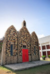 The Valley, Anguilla: the old St. Gerard's Catholic Church - faade of pebbles and stones - Carter Ray Boulevard - photo by M.Torres