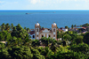 Olinda, Pernambuco, Brazil: Our Lady of Mount Carmel church seen from above, surrounded by vegetation with the Atlantic  ocean in the background - Historic Centre of the Town of Olinda, UNESCO World Heritage site - Igreja Santo Antnio do Carmo - photo by M.Torres