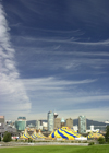 Vancouver, BC, Canada: Cirque du Soliel tents - Vancouver skyline and clouds - photo by D.Smith