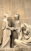 Barcelona, Catalonia: Gaud's Sagrada Familia cathedral -  'The Denial of Peter', sculpture by Josep Maria Subirachs - Passion faade - photo by M.Torres