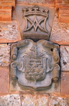 Montserrat, Catalonia: coat of arms with a hills and a saw, illustrating the name Montserrat - Montserrat monastery - photo by M.Torres