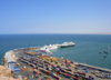 Chile - Arica: scenic view of the port - container terminal and cruise ships - Puerto de Arica - photo by D.Smith