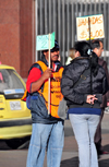 Bogota, Colombia: people selling cell-phone 'minutes' in front of the Central Bank - mobile phone rental - Veracruz - Santa Fe - photo by M.Torres