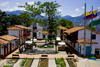 Medelln, Colombia: small square with Spanish colonial architecture - replica of a typical Antioquian Paisa village situated on the top Cerro Nutibarra - Pueblito Paisa - photo by E.Estrada