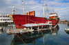 Moroni, Grande Comore / Ngazidja, Comoros islands: the freighter 'Moroni' and the old friday mosque - Port aux Boutres - photo by M.Torres