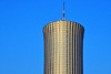 Brazzaville, Congo: Nabemba tower / Tour Nabemba, aka Elf Tower, built by Elf Aquitaine Congo, houses the offices of Total, the French Supermajor oil company, that took over Elf - skyscraper by architect Jean Marie Legrand - this concave cylinder is the tallest building in Congo, Poto-Poto - photo by M.Torres