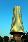 Brazzaville, Congo: Nabemba tower / Tour Nabemba, aka Elf Tower, built by Elf Aquitaine Congo, houses the offices of Total, the French Supermajor oil company, that took over Elf - skyscraper by architect Jean Marie Legrand - seen from the base - Quartier de la Plaine, Poto-Poto - photo by M.Torres