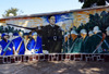 Brazzaville, Congo: de Gaulle square, off Avenue de Djou - tiles by Albert Massamba representing the 'Appeal of 18 June' the famous speech by Charles de Gaulle, with German soldiers on the left and  French on the right - Charles de Gaulle monument - photo by M.Torres