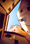 Corsica - Bastia: under the belfry of St Mary's church - photo by M.Torres