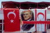 North Cyprus - Nicosia: under the eyes of Mustapha Kemal (Ataturk) - Turkish and TRNC flags (photo by Miguel Torres)