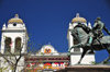 San Salvador, El Salvador, Central America: Metropolitan Cathedral and the statue of Capitn General Gerardo Barrios - Plaza Barrios - photo by M.Torres