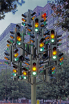 London: Traffic Lights Tree sculpture, installation by Pierre Vivant - Westferry Way - Docklands - Tower Hamlets - photo by A.Bartel