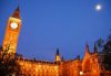 London: Houses of Parliament and the moon - western faade - St Margaret's street - photo by  M.Torres