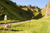 Winnats Pass, Peak District, Derbyshire, England: pass, limestone pinnacles and road - National Trust's High Peak Estate, Castleton area - photo by I.Middleton