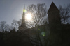 Estonia - Tallinn: silhouette - St. Olav's church and town wall (photo by C.Schmidt)