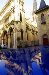 Dijon, Cte-d'Or, Burgundy / Bourgogne, France: church of Notre-Dame de Dijon reflected on a car - thin colonettes, dating from the second quarter of the thirteenth century - architect Viollet-le-Duc - photo by K.Gapys