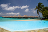 Papetoai, Moorea, French Polynesia: InterContinental Hotel - pool and overwater bungalows - tropical resort view - photo by D.Smith