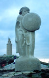 Galicia / Galiza - A Corua (provincia da Corunha): Celtic king Breogam at Hercules' tower, an old Roman lighthouse - guerreiro Celta Breogam na torre de Hercules - photo by M.Torres