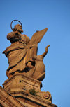 Lugo, Galicia / Galiza, Spain: Cathrdral detail - sculpture by Francisco Mouro - saint and bull - photo by M.Torres