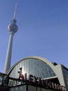 Berlin, Germany / Deutschland: Bahnhof Alexanderplatz and the Fernsehturm / Funkturm - photo by M.Bergsma