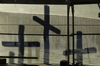 Germany - Berlin: Crosses at Checkpoint Charlie as a silent memorial to the victims of the gone Berlin Wall, shot by the border guards as they tried to leave the former GDR - photo by W.Schmidt