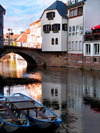 Bad Kreuznach - Rhineland-Palatinate / Rheinland-Pfalz, Germany / Deutschland: Nahe River - boats and bridge houses - photo by Efi Keren