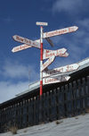 46 S?dre Str?fjord / Kangerlussuaq - airport - SAS Scandinavian airlines famous signpost with flight times - photo by W.Allgower