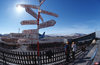 Greenland, Sondre Stromfjod: Airport directions sign to the world - photo by S.Egeberg