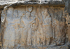 Iran - Naqsh-e Rajab: investiture of king Ardashir I, founder of the Sasanian empire - Ahuramazda (Hormuzd) hands a ring, cydaris, symbol of power to Ardashir, on the left - Ahuramazda carries the barsom, a bundle of sacred twigs - photo by M.Torres