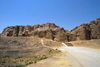 Iran - Naqsh-e Rustam: rock  hewn tombs of the Achaemenid kings - hypogea - from left to right - tombs of Darius II Nothus, Artaxerxes I Makrocheir, Darius I the Great, the relief of the investiture of Narseh, tomb of Xerxes - photo by M.Torres