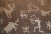 Kazakhstan, Almaty: Republic square - replica of petroglyphs - hunting scene - photo by M.Torres