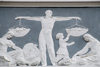 Bishkek, Kyrgyzstan: frieze of the Constitutional Court - harvesting grapes - farm scene - Erkindik boulevard - photo by M.Torres