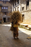 Kirtipur, Kathmandu valley, Nepal: old peasant woman transporting hay - photo by W.Allgwer