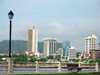 Panama City / Ciudad de Panam: modern buildings are part of the Panama City skyline - Avenida Balboa - Cerro Ancn with its flag in the background - photo by H.Olarte