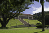 Panama canal: corutu tree and Panama Canal Authority Administration building - landscape architect William Lyman Phillips - Balboa - photo by H.Olarte