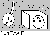 Plug E - 2 parallel flat prongs with a female earth connector