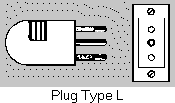 Plug J - 2 round prongs aligned with the earth connector