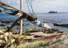 Papua New Guinea - Alcester island - Trobriand Islands: outrigger and and cruise ship both ocean going? (photo by G.Frysinger)