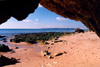 Praia da Gal - Algarve, Portugal: beach seen from a natural arch - praia vista de debaixo um arco na rocha - photo by M.Durruti