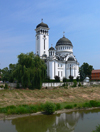 Sighisoara / Segesvr, Mures county, Transylvania, Romania: Orthodox Cathedral of the Holy Trinity, near the Trnava Mare river - Byzantine style - architect D. Petrescu - Catedrala Ortodoxa - photo by J.Kaman