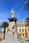 Sassari / Tthari, Sassari province, Sardinia / Sardegna / Sardigna: Piazza d' Italia - statue of Vittorio Emanuele II, King of Piedmont, Savoy, and Sardinia and first of King of Italy - Palazzo della Provincia - photo by M.Torres