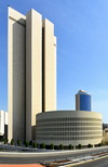 Jeddah, Mecca Region, Saudi Arabia: NCB Tower and car silo - National Commercial Bank, aka Al Ahli Bank, architecture by Skidmore, Owings and Merrill LLP (SOM) - photo by M.Torres