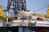 Scotland - Invergordon: detail of the deck of a North Sea oil rig on Cromarty Firth - GSF Arctic II - Global SantaFe Corporation - Semisub still - photo by C.McEachern