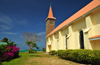 Mahe, Seychelles: Anse Royal - Church - blue, red, green and yellow - photo by M.Torres