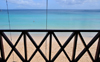 Mahe, Seychelles: Baie Beau Vallon - sky, sea, sand and railing - photo by M.Torres