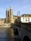 Switzerland - Zurich / Zurigo / ZRH : the Grossmunster and the Limmat river (photo by C.Roux)