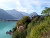 Lake Brienz, Ringgenberg, district of Interlaken, Bern canton, Switzerland: mountains and lake side houses - photo by E.Keren